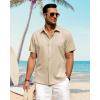 J.VER Men’s Linen Shirts Casual Short Sleeve Button Down Shirt Beach Vacation Cruise Summer Wedding Cotton Tops(Light Khaki)