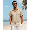 J.VER Men’s Linen Shirts Casual Short Sleeve Button Down Shirt Beach Vacation Cruise Summer Wedding Cotton Tops(Light Khaki)