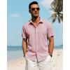 J.VER Men’s Linen Shirts Casual Short Sleeve Button Down Shirt Beach Vacation Cruise Summer Wedding Cotton Tops(Pink)