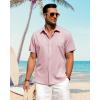 J.VER Men’s Linen Shirts Casual Short Sleeve Button Down Shirt Beach Vacation Cruise Summer Wedding Cotton Tops(Pink)