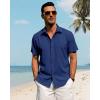 J.VER Men’s Linen Shirts Casual Short Sleeve Button Down Shirt Beach Vacation Cruise Summer Wedding Cotton Tops(Royal Blue)