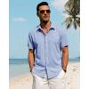 J.VER Men’s Linen Shirts Casual Short Sleeve Button Down Shirt Beach Vacation Cruise Summer Wedding Cotton Tops(Sky Blue)