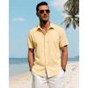 J.VER Men’s Linen Shirts Casual Short Sleeve Button Down Shirt Beach Vacation Cruise Summer Wedding Cotton Tops(Yellow)