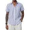 J.VER Men’s Linen Shirts Short Sleeve Casual Striped Button Down Shirt for Summer Beach Yoga