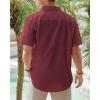 J.VER Men’s Linen Short Sleeve Shirts Cotton Casual Lightweight Button Down Shirt Beach Vacation Summer Tops with Pocket(Burgundy)