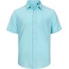 J.VER Men’s Linen Short Sleeve Shirts Cotton Casual Lightweight Button Down Shirt Beach Vacation Summer Tops with Pocket(Fluorescent Blue)