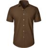 J.VER Mens Short Sleeve Button Down Shirt Stretch Business Casual Dress Shirts Solid Summer Wedding Prom Tops(Brown)