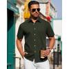 J.VER Mens Short Sleeve Button Down Shirt Stretch Business Casual Dress Shirts Solid Summer Wedding Prom Tops(Dark Green)