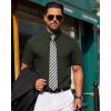 J.VER Mens Short Sleeve Button Down Shirt Stretch Business Casual Dress Shirts Solid Summer Wedding Prom Tops(Dark Green)