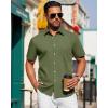 J.VER Mens Short Sleeve Button Down Shirt Stretch Business Casual Dress Shirts Solid Summer Wedding Prom Tops(Green)