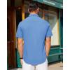 J.VER Mens Short Sleeve Button Down Shirt Stretch Business Casual Dress Shirts Solid Summer Wedding Prom Tops(Misty Blue)