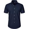 J.VER Mens Short Sleeve Button Down Shirt Stretch Business Casual Dress Shirts Solid Summer Wedding Prom Tops(Navy Blue)