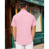 J.VER Mens Short Sleeve Button Down Shirt Stretch Business Casual Dress Shirts Solid Summer Wedding Prom Tops(Pink)