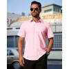 J.VER Mens Short Sleeve Button Down Shirt Stretch Business Casual Dress Shirts Solid Summer Wedding Prom Tops(Pink)