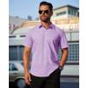 J.VER Mens Short Sleeve Button Down Shirt Stretch Business Casual Dress Shirts Solid Summer Wedding Prom Tops(Purple)