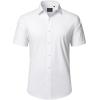 J.VER Mens Short Sleeve Button Down Shirt Stretch Business Casual Dress Shirts Solid Summer Wedding Prom Tops(White)