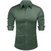 J.VER Men’s Silk Satin Long Sleeve Dress Shirts Shiny Casual Button Down Shirt Luxury Party Prom Shirts(Army Green)