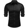 J.VER Men’s Silk Satin Long Sleeve Dress Shirts Shiny Casual Button Down Shirt Luxury Party Prom Shirts(Black)