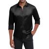 J.VER Men’s Silk Satin Long Sleeve Dress Shirts Shiny Casual Button Down Shirt Luxury Party Prom Shirts(Black)