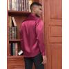 J.VER Men’s Silk Satin Long Sleeve Dress Shirts Shiny Casual Button Down Shirt Luxury Party Prom Shirts(Burgundy)
