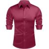 J.VER Men’s Silk Satin Long Sleeve Dress Shirts Shiny Casual Button Down Shirt Luxury Party Prom Shirts(Burgundy)