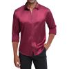 J.VER Men’s Silk Satin Long Sleeve Dress Shirts Shiny Casual Button Down Shirt Luxury Party Prom Shirts(Burgundy)