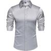 J.VER Men’s Silk Satin Long Sleeve Dress Shirts Shiny Casual Button Down Shirt Luxury Party Prom Shirts(Dark Silver)