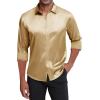 J.VER Men’s Silk Satin Long Sleeve Dress Shirts Shiny Casual Button Down Shirt Luxury Party Prom Shirts(Gold)