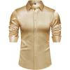 J.VER Men’s Silk Satin Long Sleeve Dress Shirts Shiny Casual Button Down Shirt Luxury Party Prom Shirts(Gold)