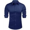 J.VER Men’s Silk Satin Long Sleeve Dress Shirts Shiny Casual Button Down Shirt Luxury Party Prom Shirts(Navy Blue)