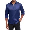 J.VER Men’s Silk Satin Long Sleeve Dress Shirts Shiny Casual Button Down Shirt Luxury Party Prom Shirts(Navy Blue)