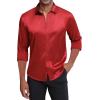 J.VER Men’s Silk Satin Long Sleeve Dress Shirts Shiny Casual Button Down Shirt Luxury Party Prom Shirts(Red)