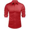 J.VER Men’s Silk Satin Long Sleeve Dress Shirts Shiny Casual Button Down Shirt Luxury Party Prom Shirts(Red)