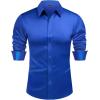 J.VER Men’s Silk Satin Long Sleeve Dress Shirts Shiny Casual Button Down Shirt Luxury Party Prom Shirts(Royal Blue)