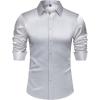 J.VER Men’s Silk Satin Long Sleeve Dress Shirts Shiny Casual Button Down Shirt Luxury Party Prom Shirts(Silver Blue)