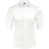 J.VER Men’s Silk Satin Long Sleeve Dress Shirts Shiny Casual Button Down Shirt Luxury Party Prom Shirts(White)
