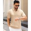 J.VER Polo Shirts for Men Short Sleeve Ribbed Textured Knit Shirt Stretch Casual Golf Tops(Beige)