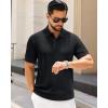 J.VER Polo Shirts for Men Short Sleeve Ribbed Textured Knit Shirt Stretch Casual Golf Tops(Black)