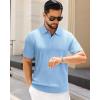 J.VER Polo Shirts for Men Short Sleeve Ribbed Textured Knit Shirt Stretch Casual Golf Tops(Blue)