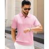 J.VER Polo Shirts for Men Short Sleeve Ribbed Textured Knit Shirt Stretch Casual Golf Tops(Pink)