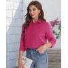 J.VER Women’s Button Down Shirt Long Sleeve Solid Dress Shirts Chiffon Work Office Blouse Fashion Formal Business Casual Tops(Rose Red)