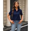 J.VER Womens Button Down Shirts Stretch Wrinkle Free Formal Short Sleeve Dress Shirt Summer Work Blouses Business Casual Tops(Navy)