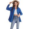 J.VER Womens Oversized Button Down Shirts Casual Long Sleeve Lightweight Breathable Solid Cotton Blouse Office Dress Shirt(Indigo Blue)