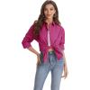 J.VER Womens Oversized Button Down Shirts Casual Long Sleeve Lightweight Breathable Solid Cotton Blouse Office Dress Shirt(Rose Red)