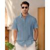 Mens Linen Shirts Short Sleeve Button Down Shirt Casual Cuban Guayabera Lightweight Summer Beach Solid Tops(Airy Blue)