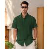 Mens Linen Shirts Short Sleeve Button Down Shirt Casual Cuban Guayabera Lightweight Summer Beach Solid Tops(Army Green)