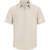 Mens Linen Shirts Short Sleeve Button Down Shirt Casual Cuban Guayabera Lightweight Summer Beach Solid Tops(Beige)