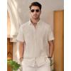 Mens Linen Shirts Short Sleeve Button Down Shirt Casual Cuban Guayabera Lightweight Summer Beach Solid Tops(Beige)