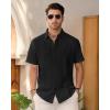 Mens Linen Shirts Short Sleeve Button Down Shirt Casual Cuban Guayabera Lightweight Summer Beach Solid Tops(Black)