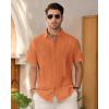 Mens Linen Shirts Short Sleeve Button Down Shirt Casual Cuban Guayabera Lightweight Summer Beach Solid Tops(Bright Orange)